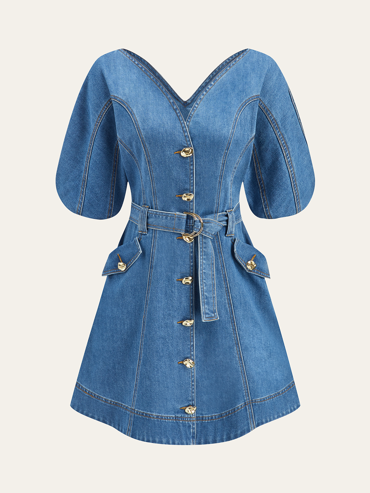 Robe en jean à poches et ceinture 