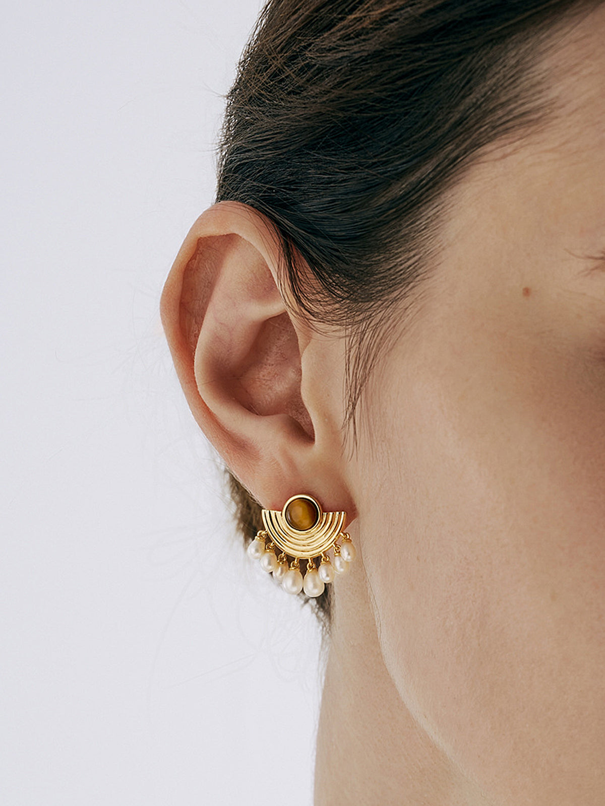 Boucles d'oreilles éventail œil de tigre