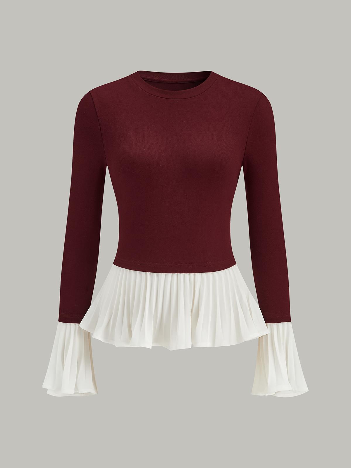 Contrast-Paneled Pleated Peplum T-Shirt