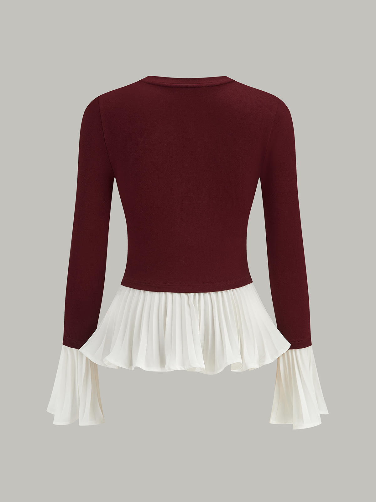 Contrast-Paneled Pleated Peplum T-Shirt