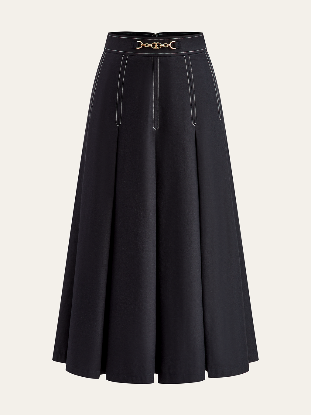 Metal Chain Detail Pleated Midi Skirt