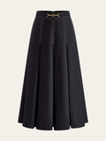 Metal Chain Detail Pleated Midi Skirt