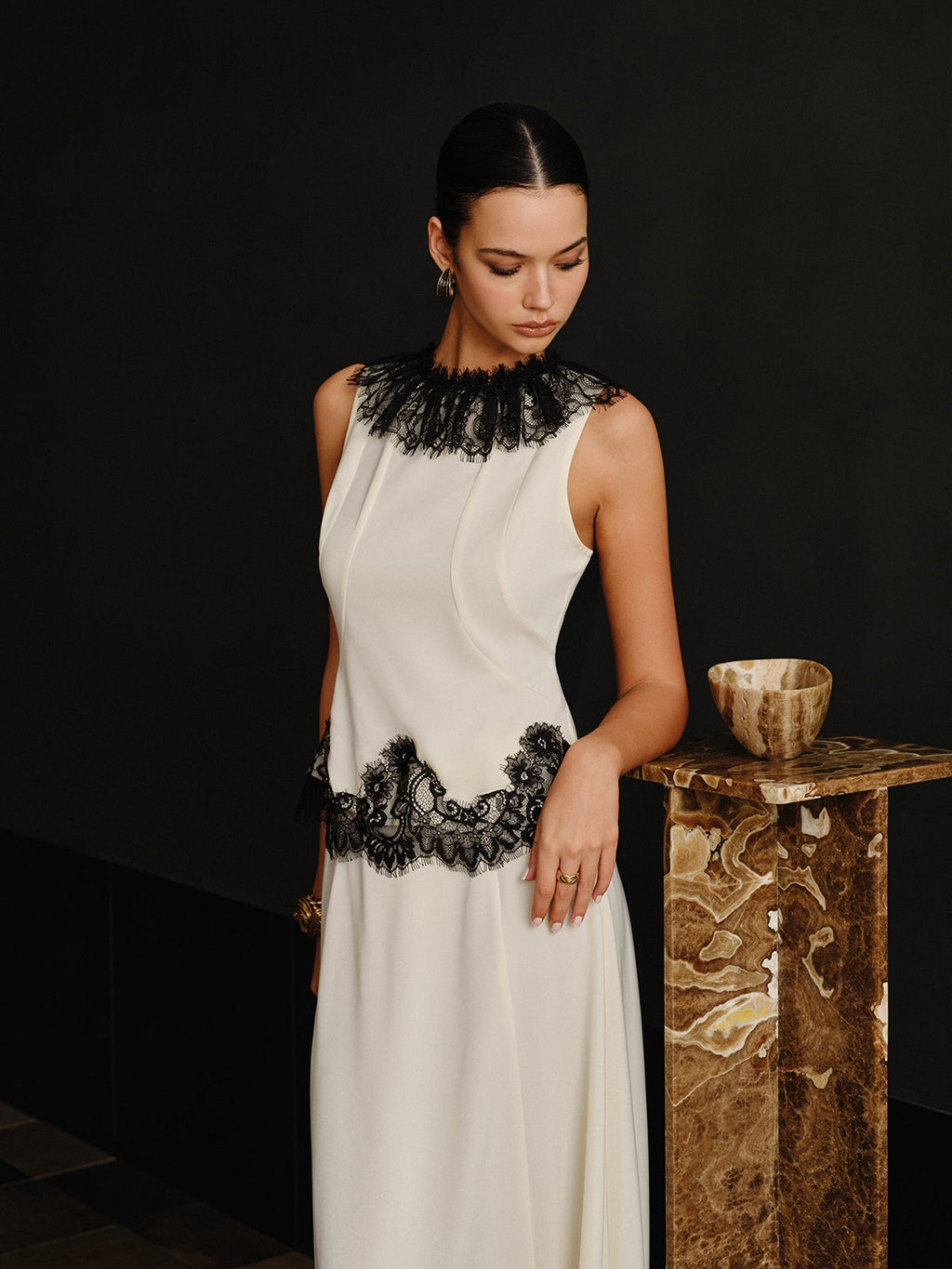 Lace Trim Top and Maxi Skirt Set