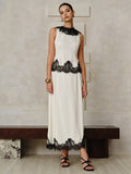 Lace Trim Top and Maxi Skirt Set