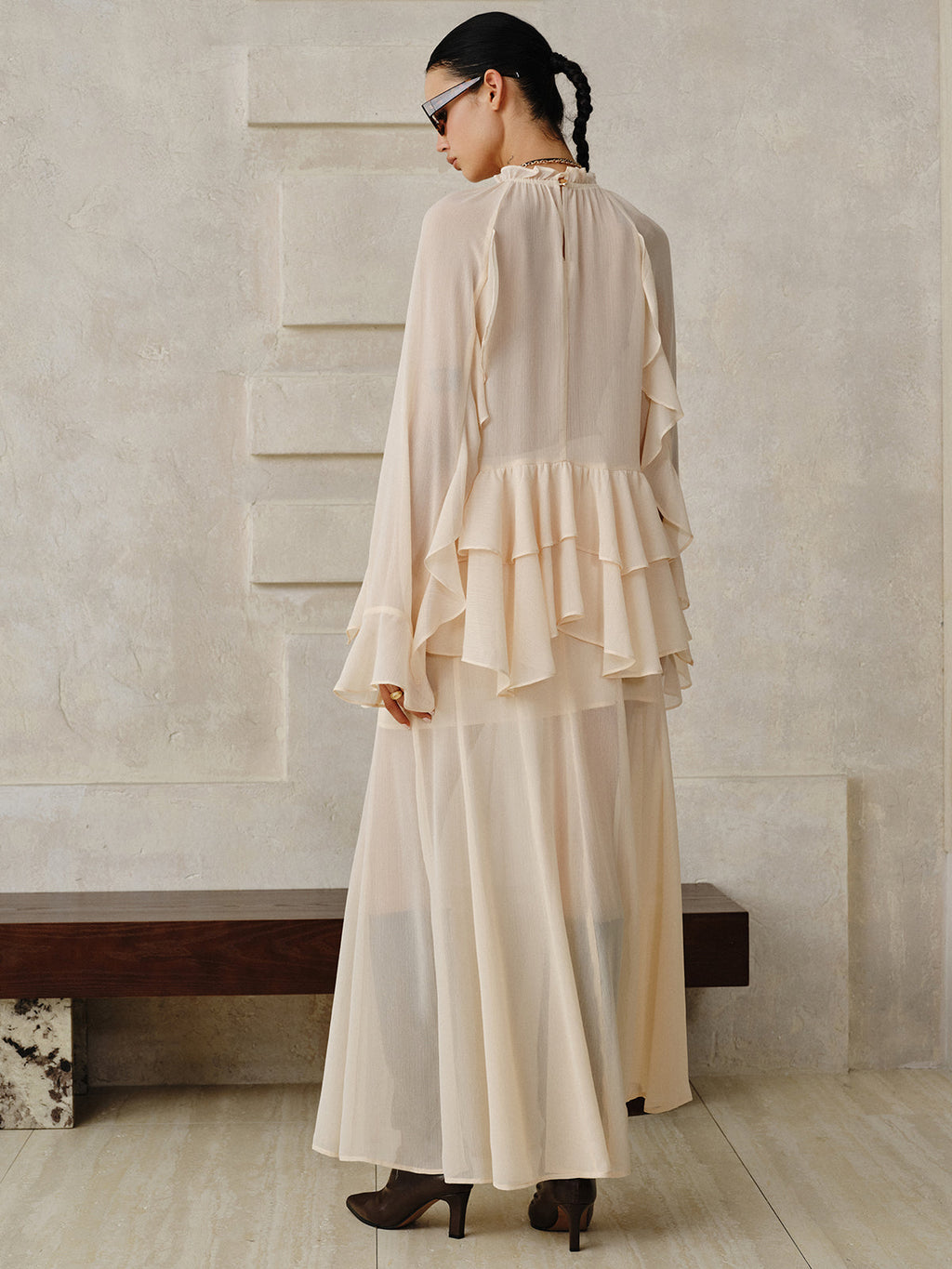 Chiffon-Stufenrüschen-Oberteil und Rock-Set