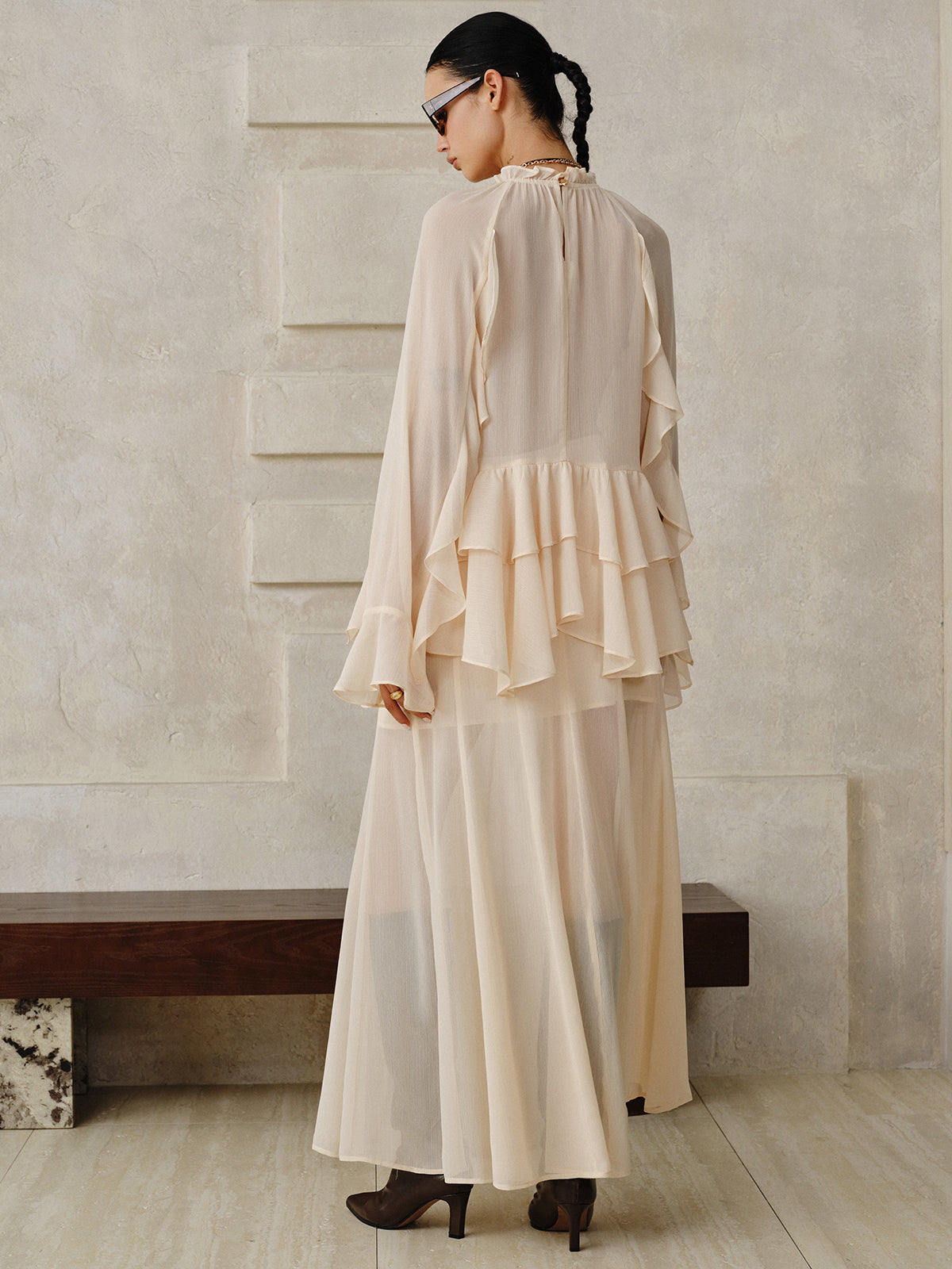 Chiffon-Stufenrüschen-Oberteil und Rock-Set