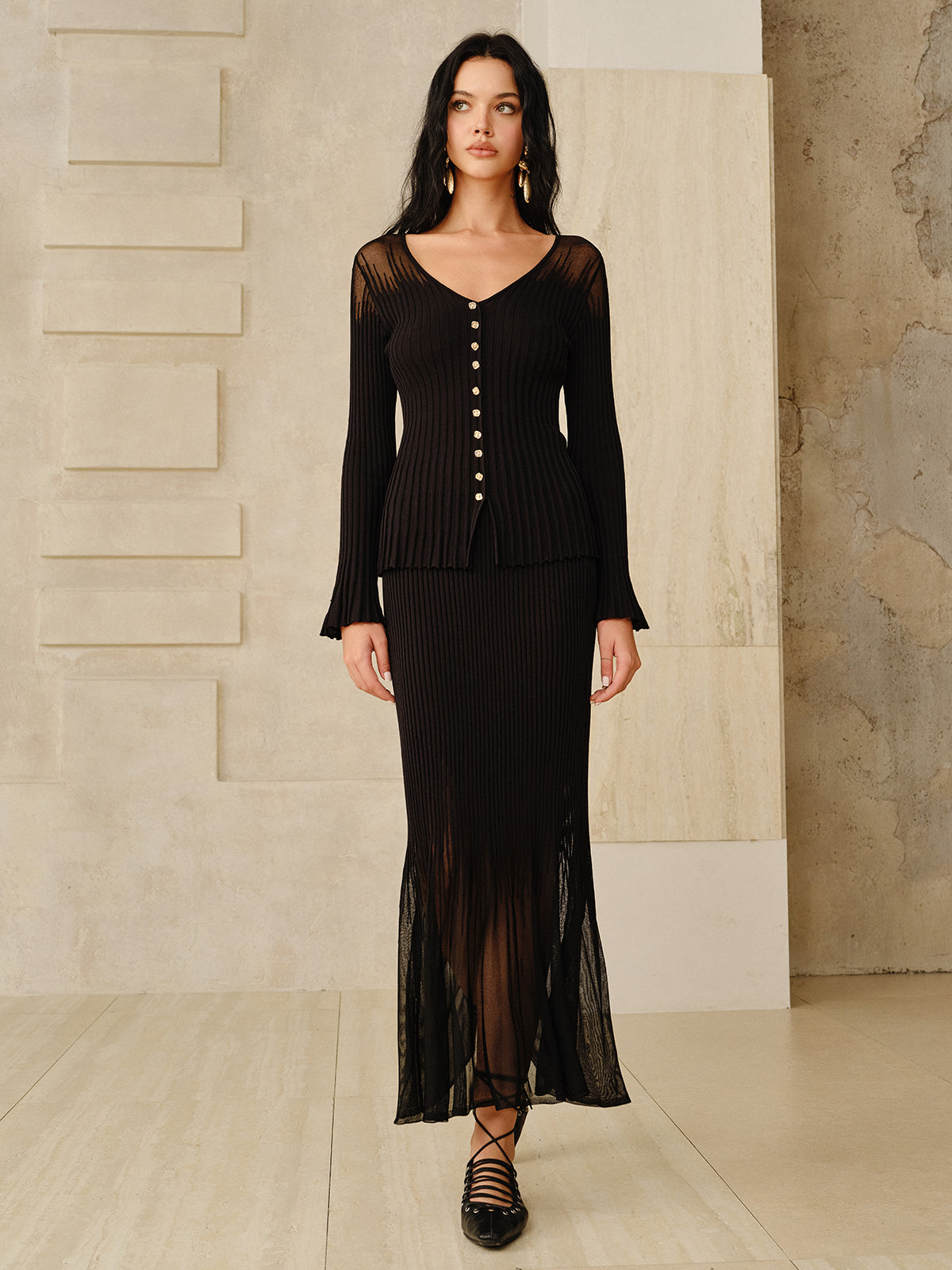 Haut en maille côtelée à empiècements en mesh 