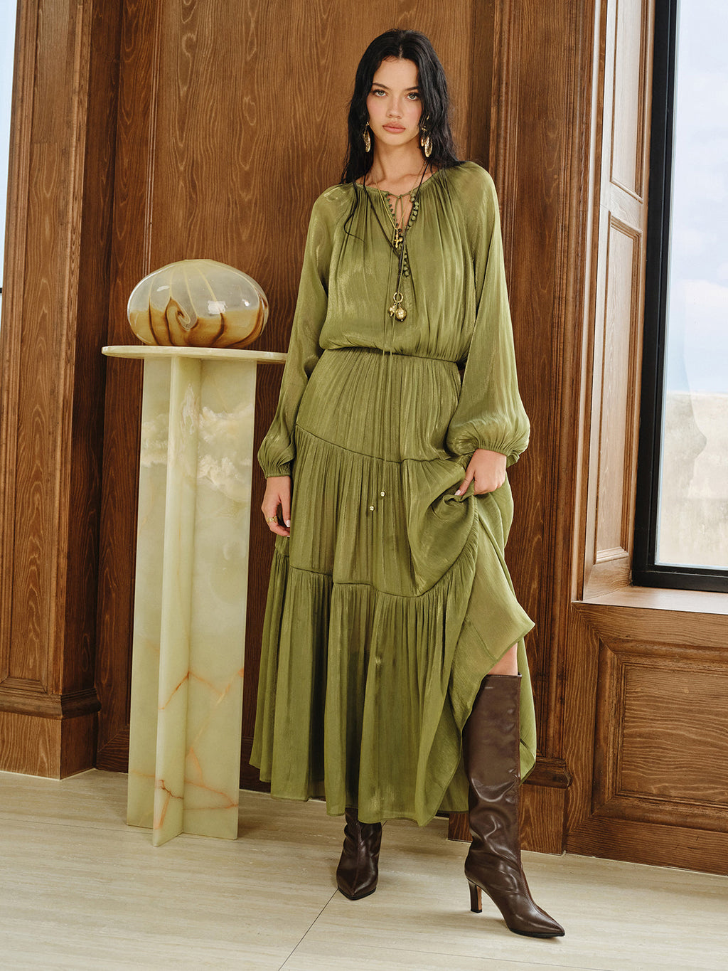 Tiered Maxi Dress Set with Liner
