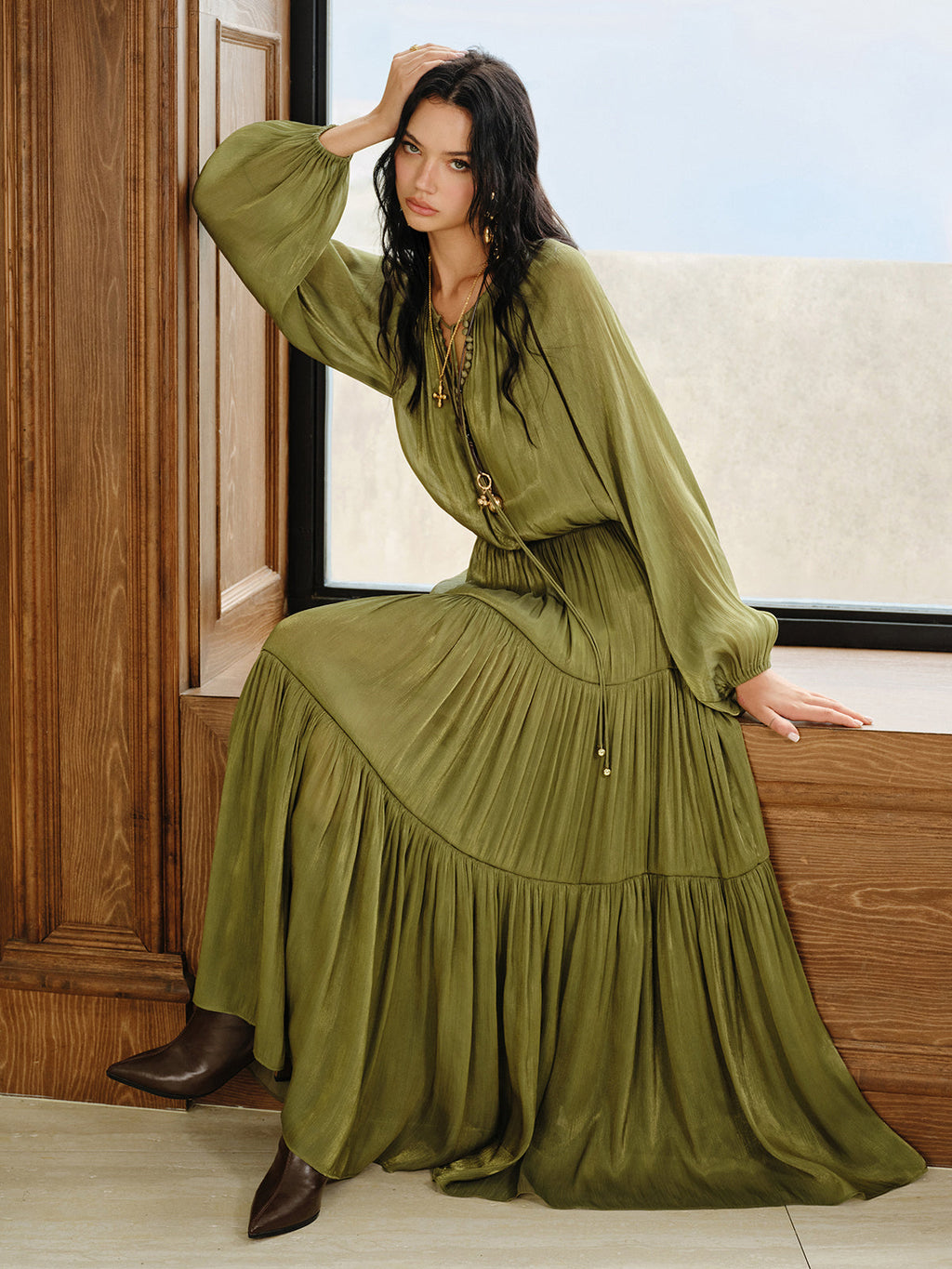 Tiered Maxi Dress Set with Liner