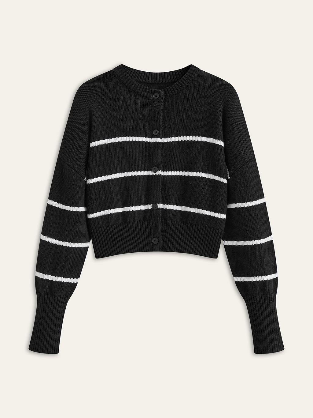 Gestreifte Strickjacke aus Wollmischung mit Knöpfen