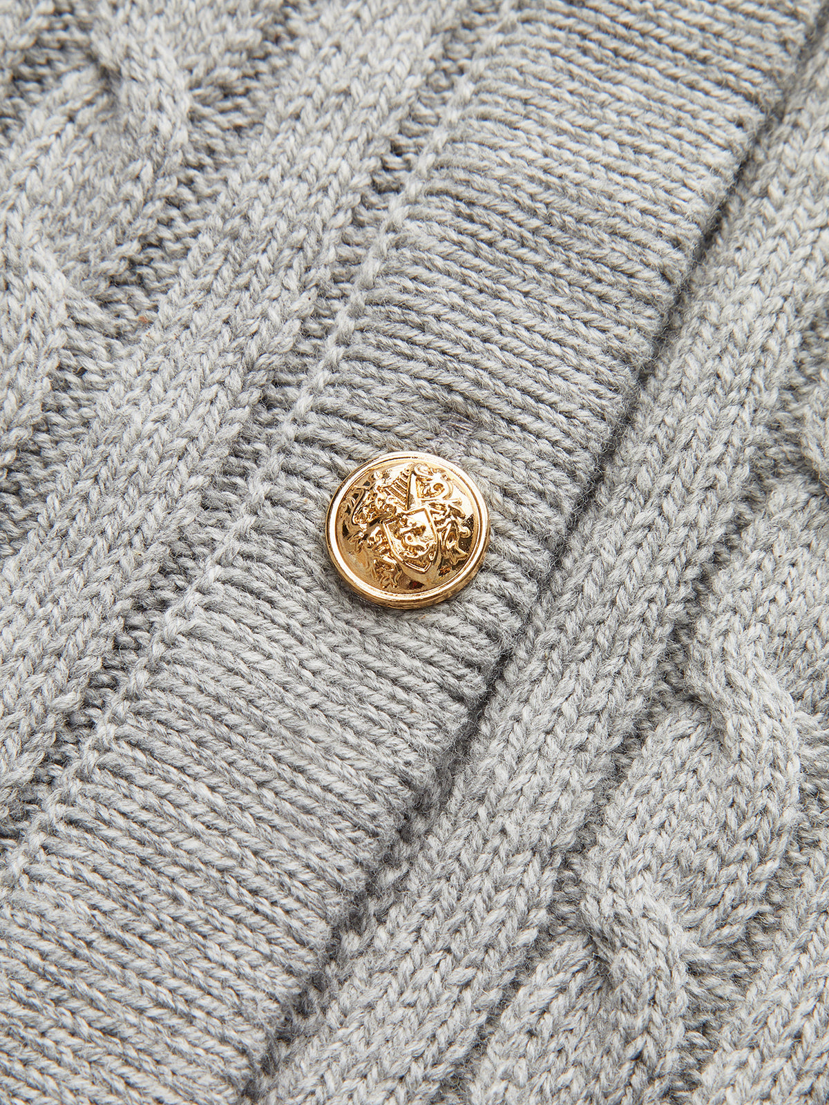 Metal Button Denim Collar Cable-Knit Top