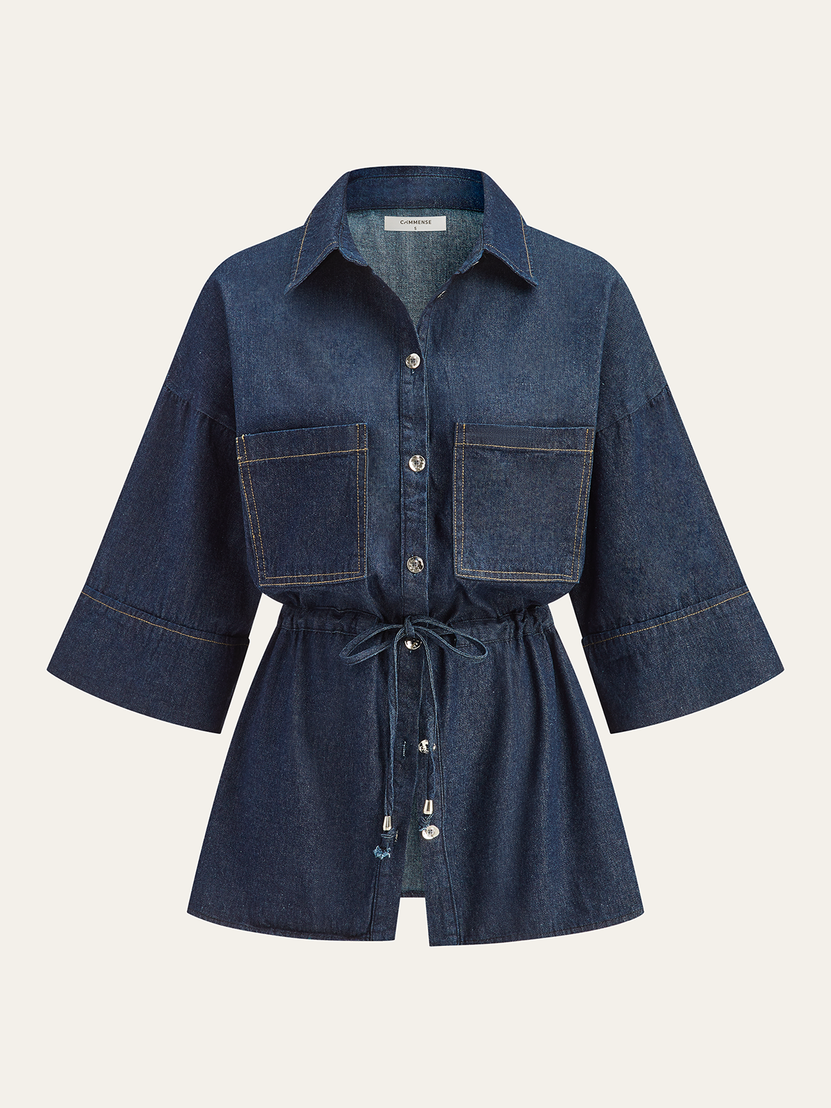 Chemise longue en jean à taille élastiquée avec cordon de serrage 