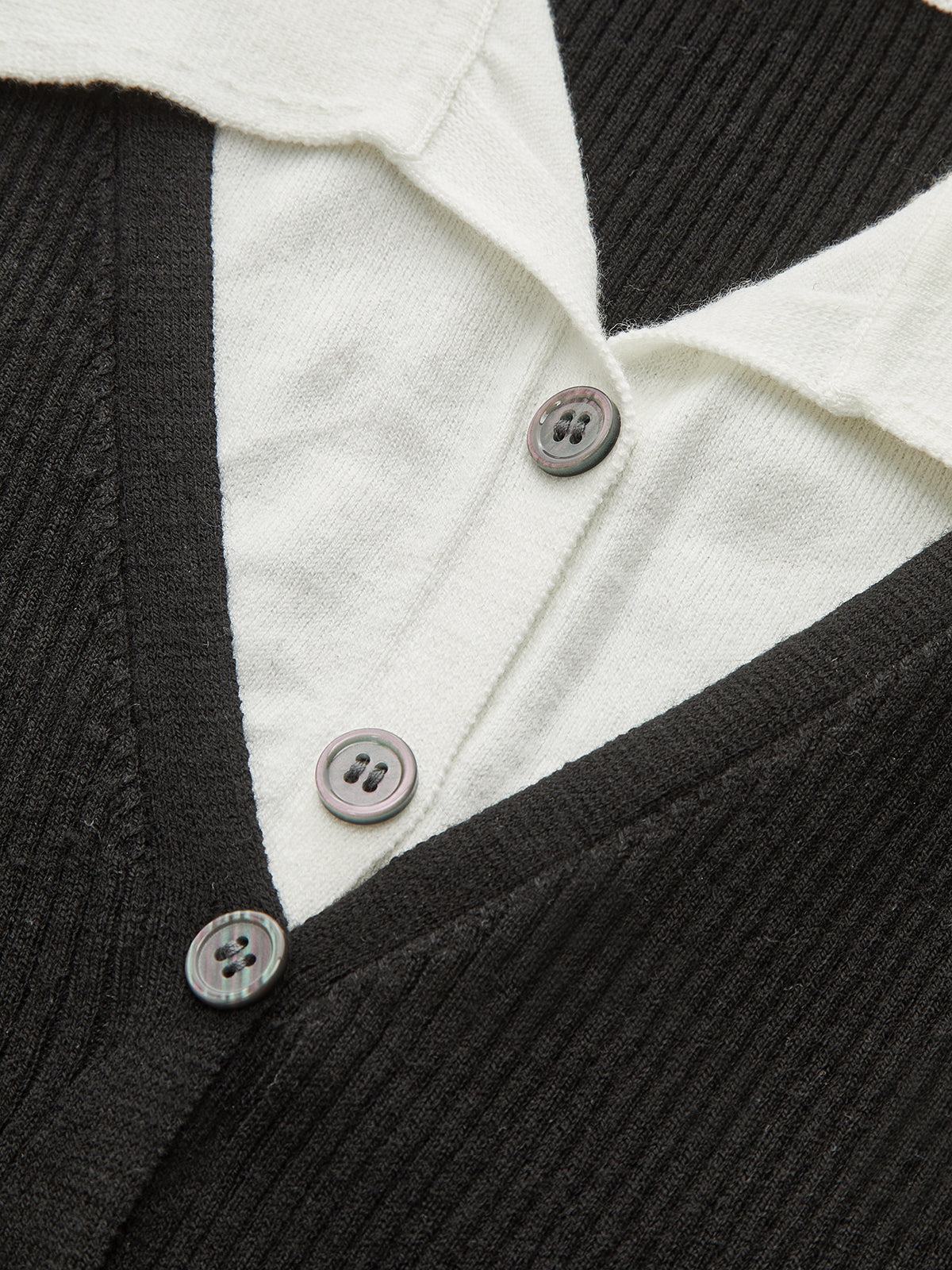 Contrast Trim Collared Knit Cardigan