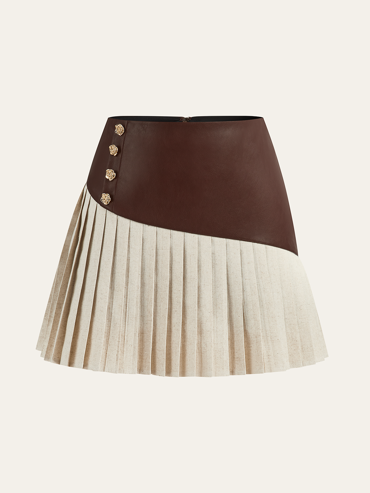 Mini-jupe plissée en coton, lin et simili cuir
