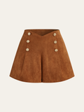 Short taille haute en suédine à boutons décoratifs