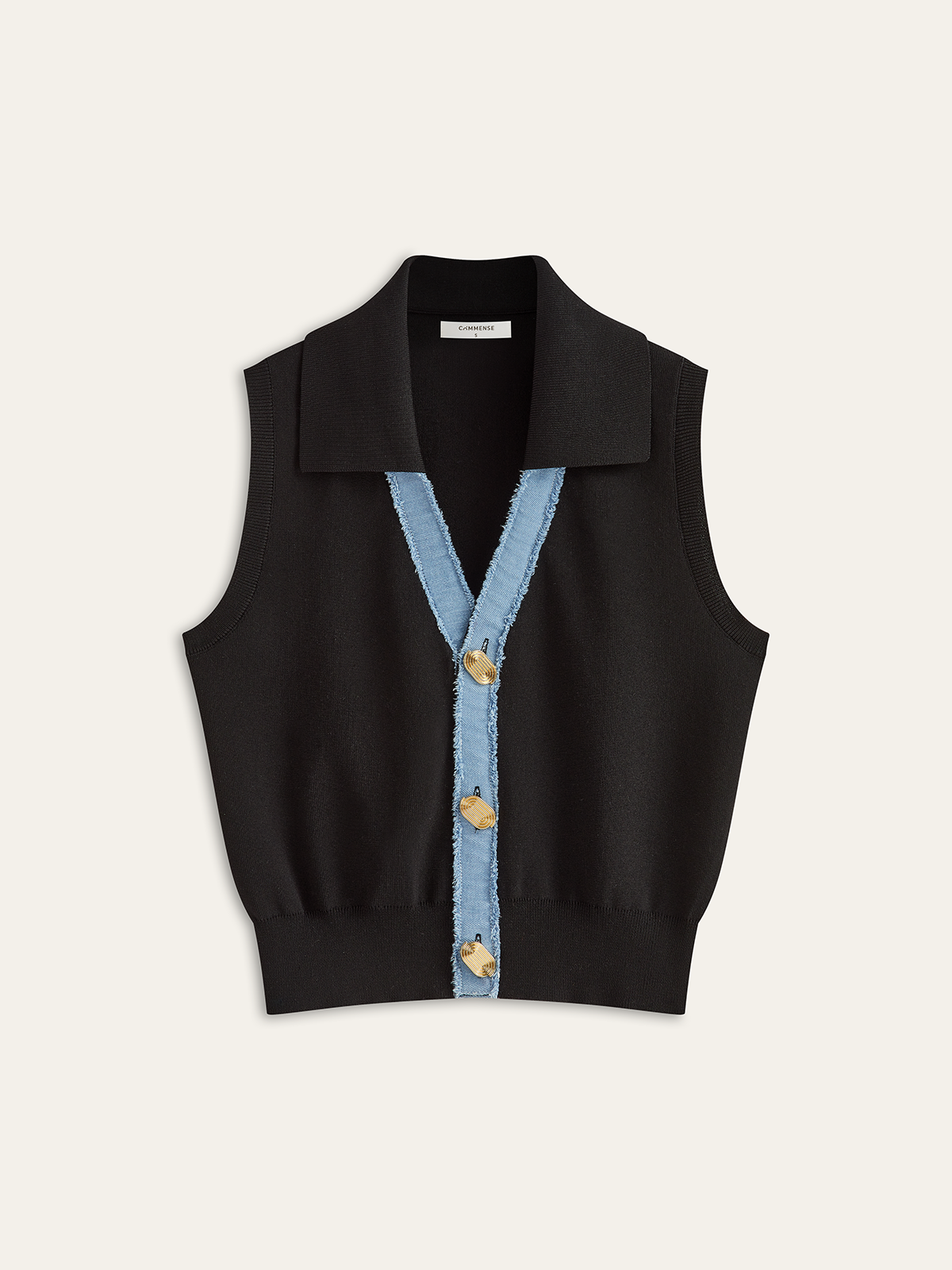 Denim Placket Button Knit Vest