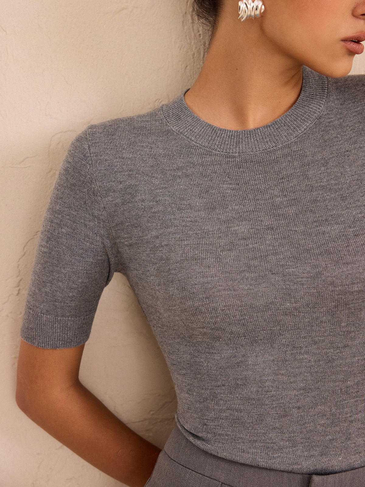Kurzarm-Stricktop aus Wollmischung