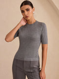 Kurzarm-Stricktop aus Wollmischung