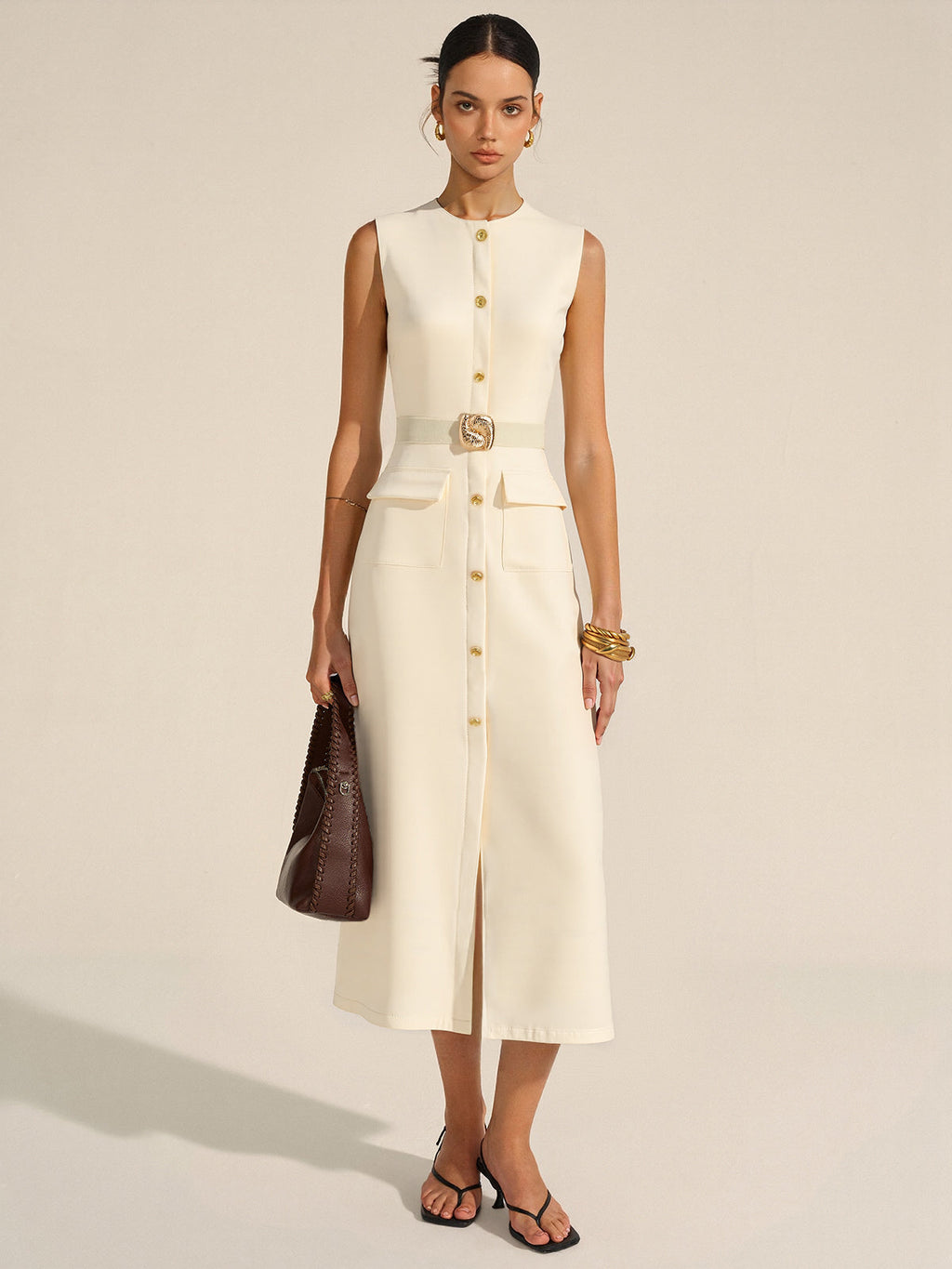 Maxikleid mit Knopfleiste und Bindegürtel