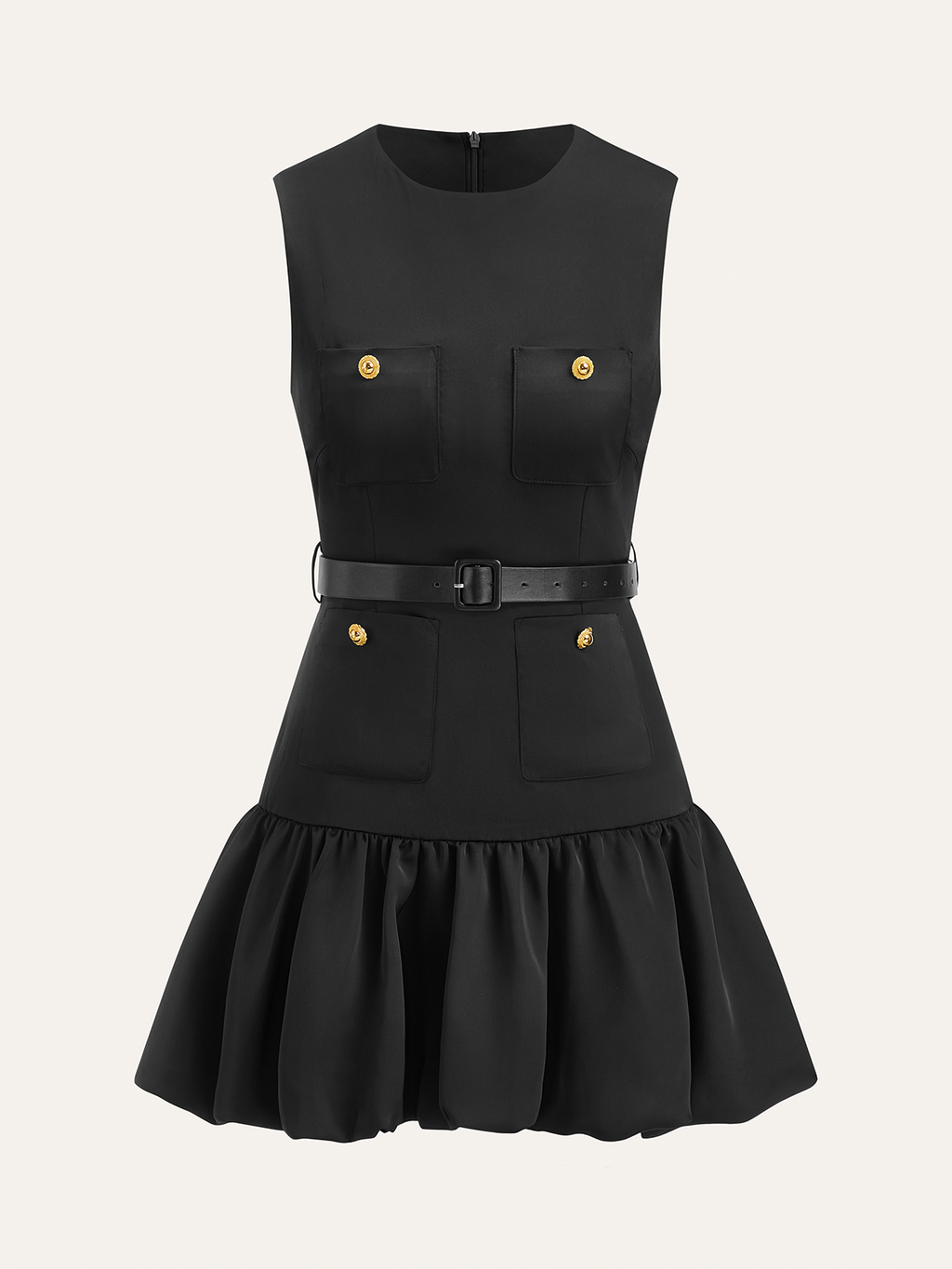 Mini-robe à volants et boutons métalliques, sans ceinture
