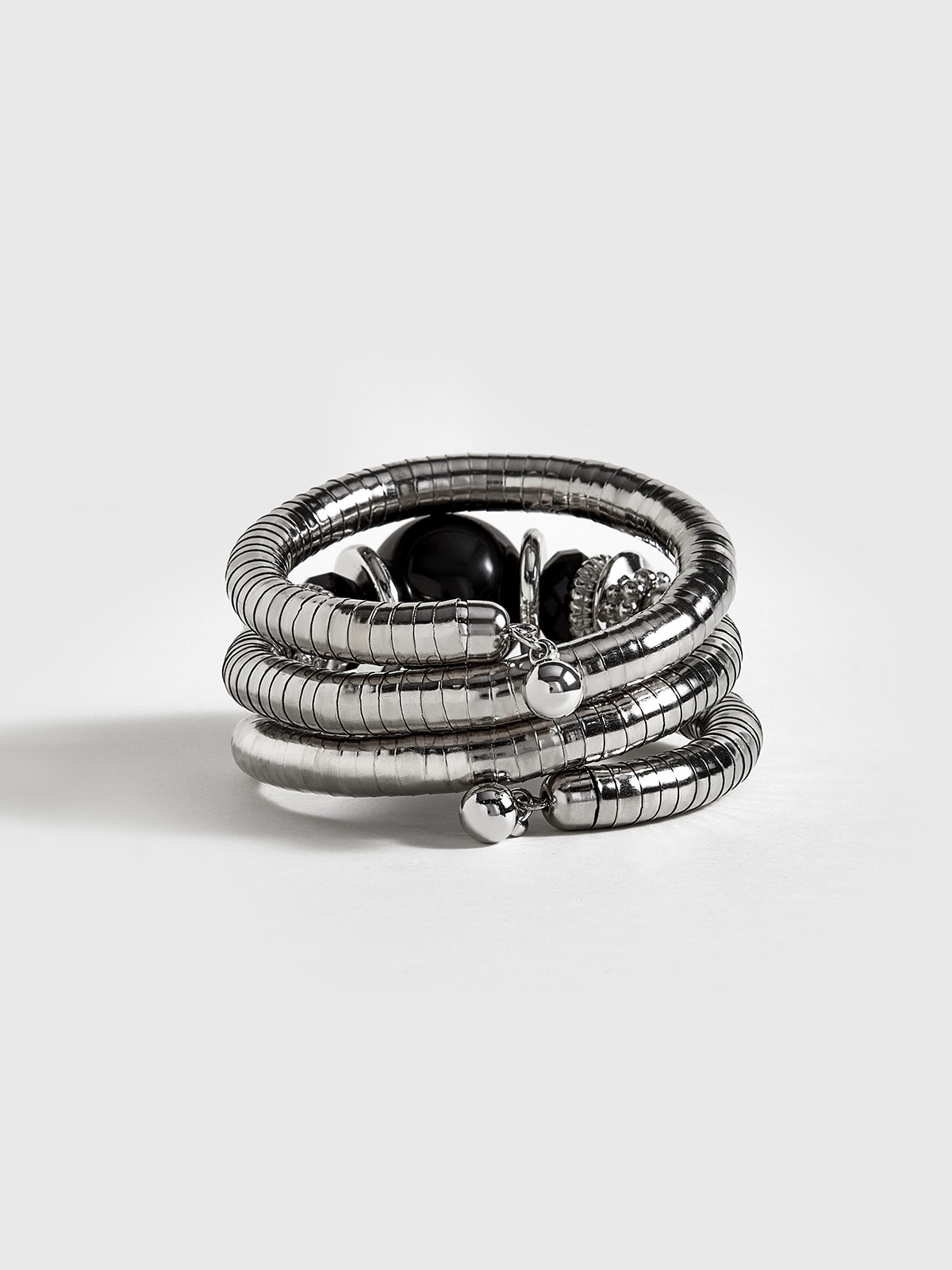 Bracelet élastique multicouche en agate noire 