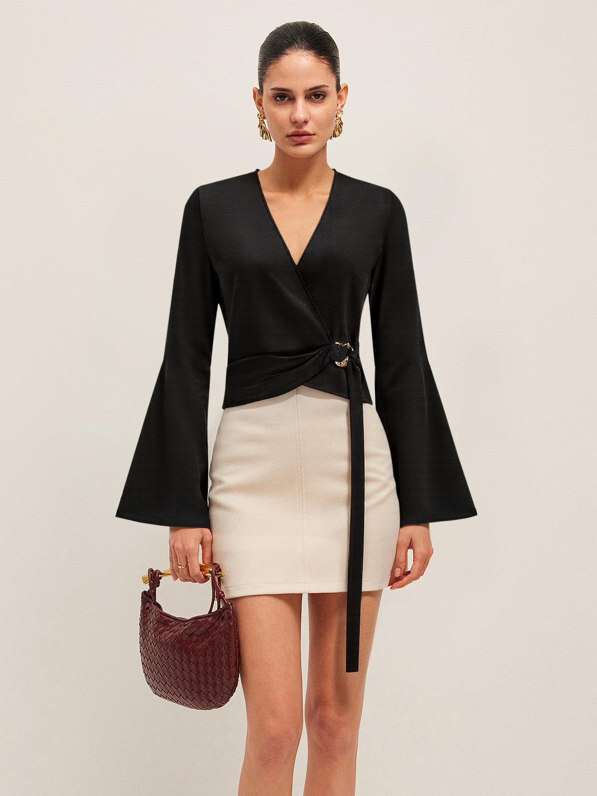 Haut cache-cœur à manches cloche 