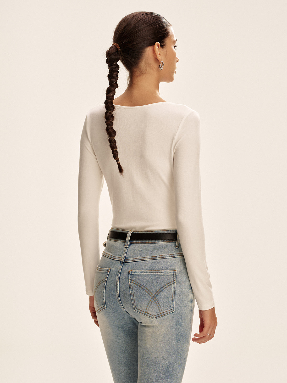 V-Neck Long Sleeve Fitted T-Shirt