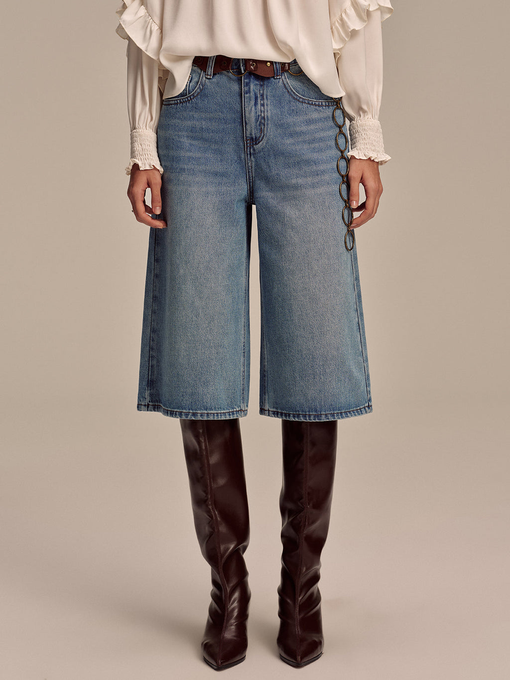 Jean large taille mi-haute sans ceinture