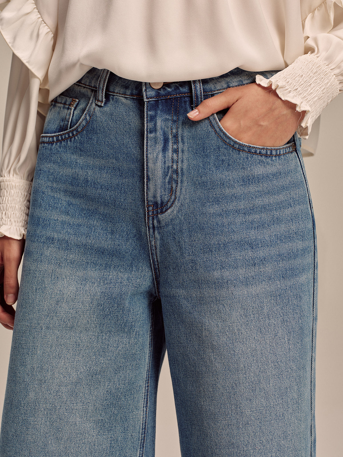 Mid-Waist Wide-Leg Jeans without Belt