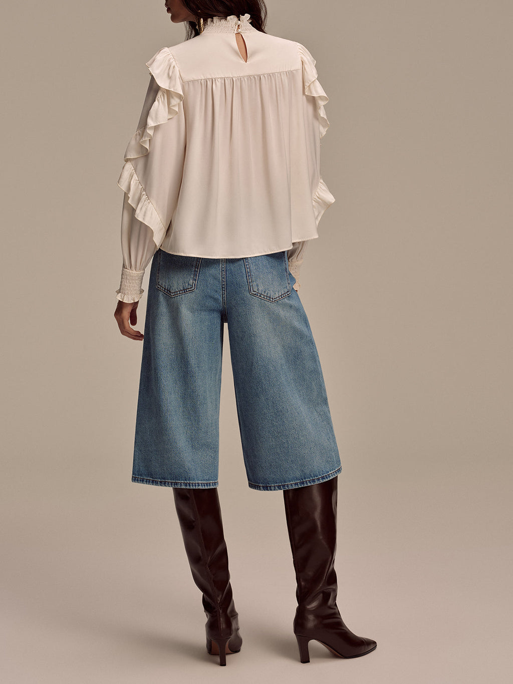 Jean large taille mi-haute sans ceinture