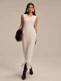 Ärmelloses Strick-Maxikleid mit Fransensaum