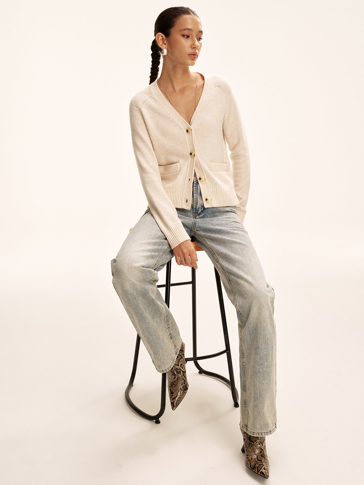 V-Neck Wool Blend Cardigan