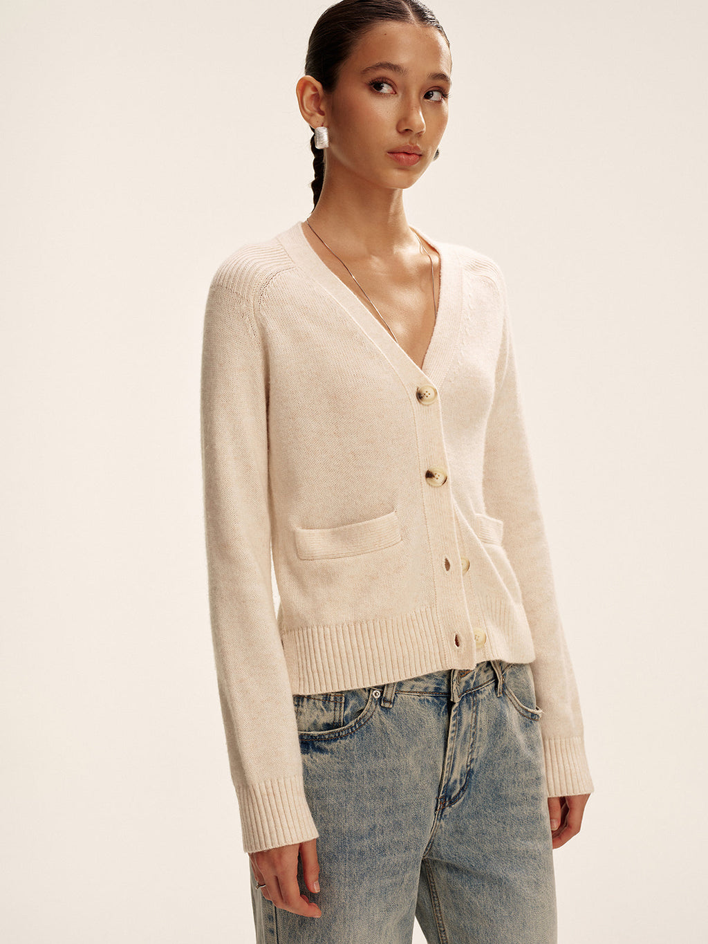 Cardigan en laine mélangée col en V