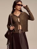 Strickjacke mit Polokragen und Bindedetail vorne
