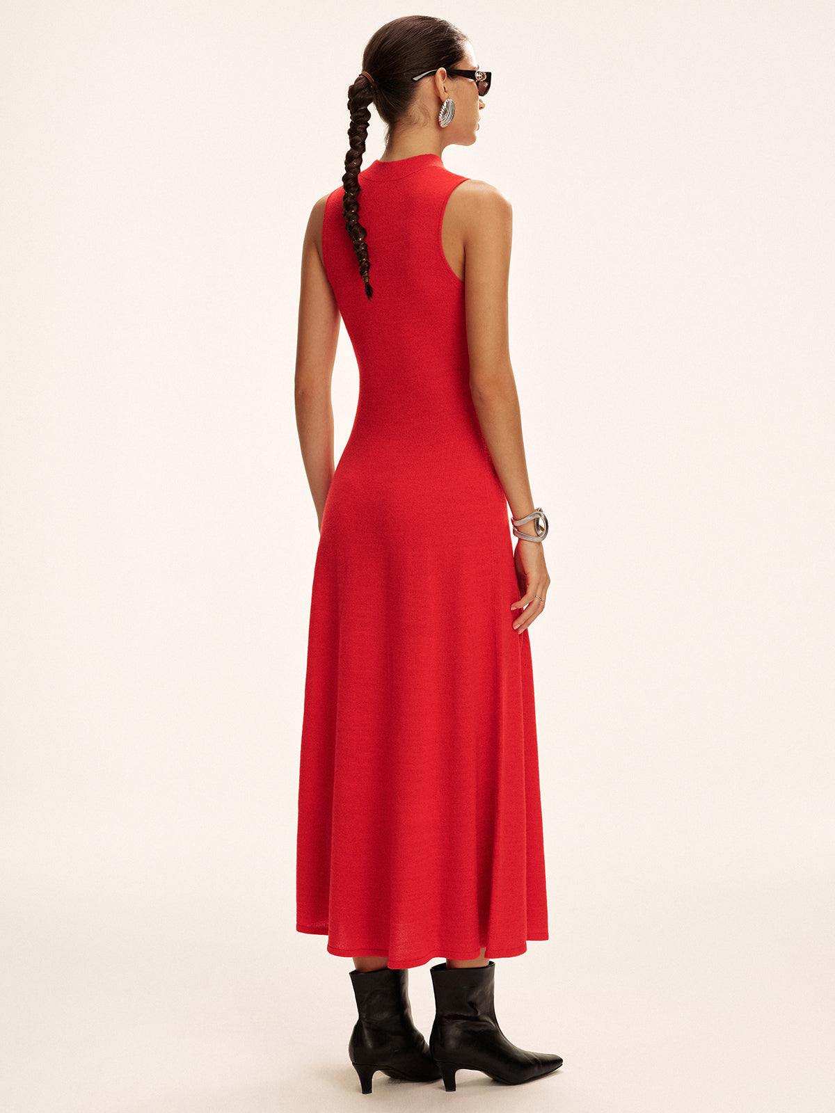 Ärmelloses Maxi-Strickkleid aus Wollmischung mit Stehkragen