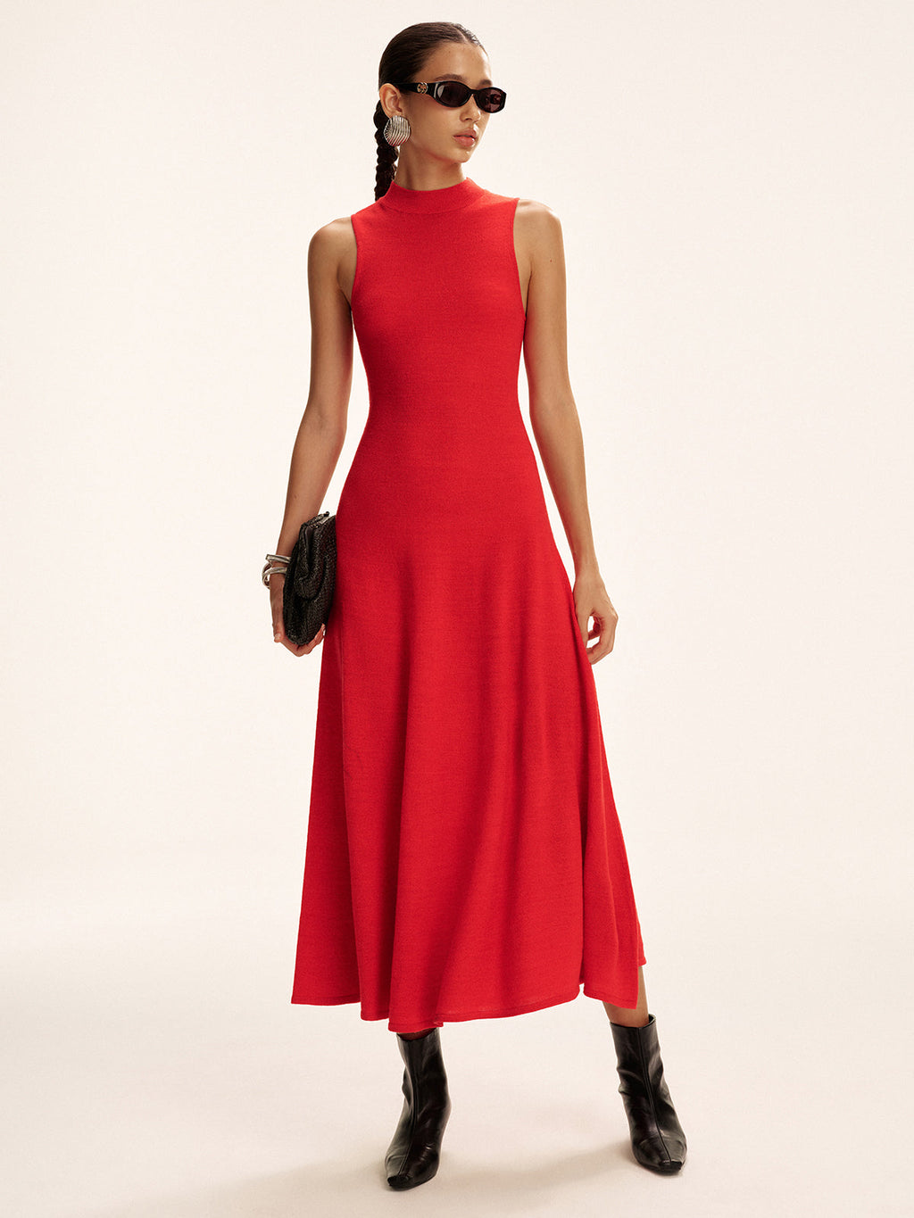 Ärmelloses Maxi-Strickkleid aus Wollmischung mit Stehkragen