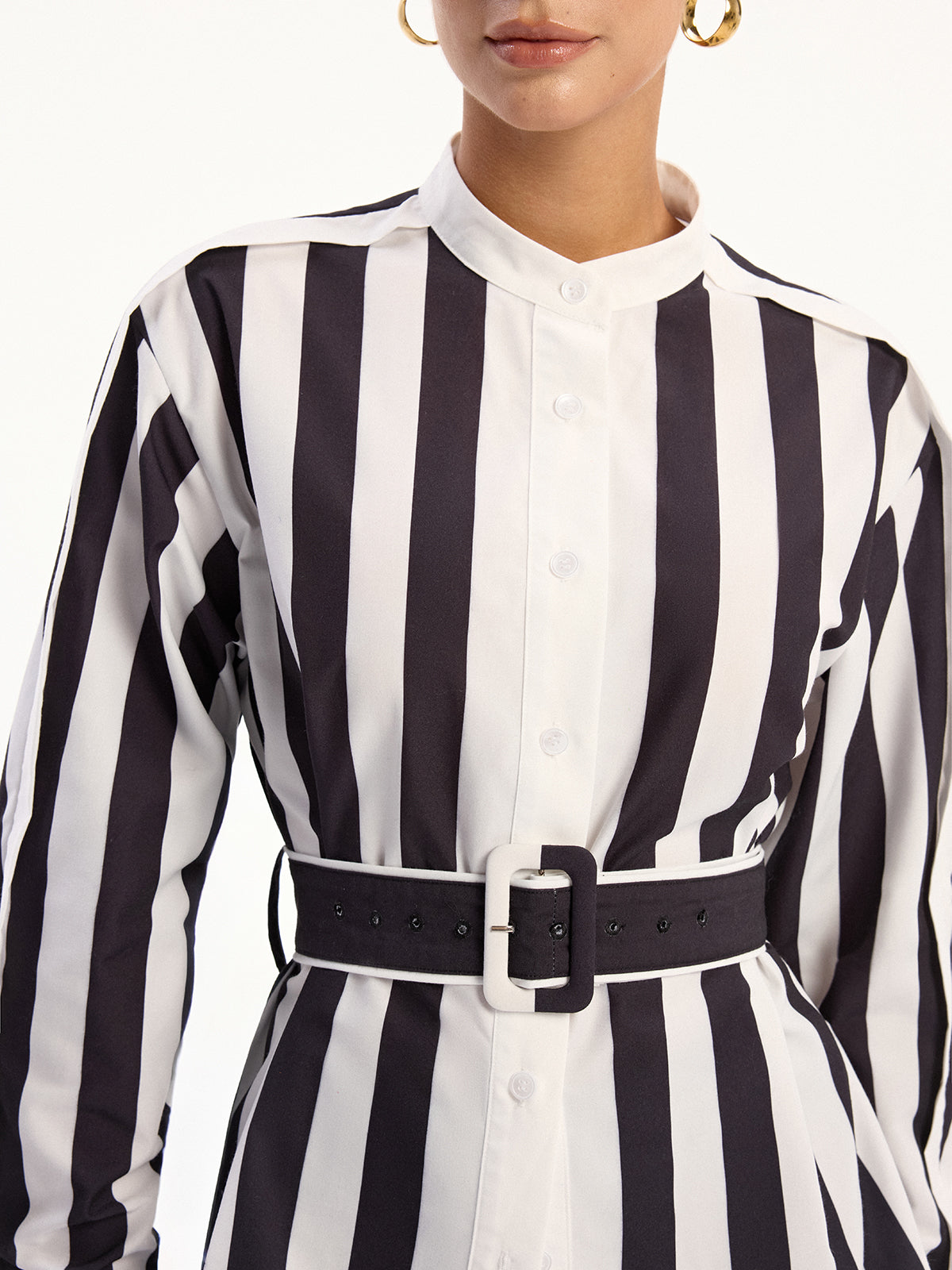 Contrast Striped Belted Shirt