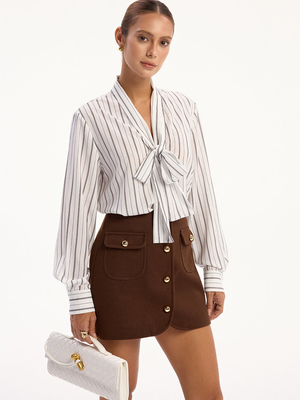 Gestreiftes Langarmshirt mit Schleifenkragen