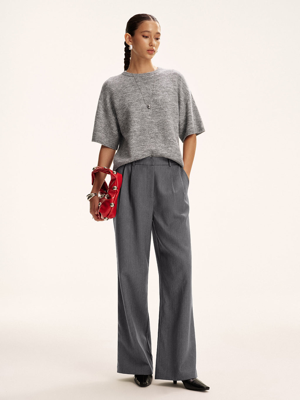 Pantalon plissé en mélange de coton, sans ceinture