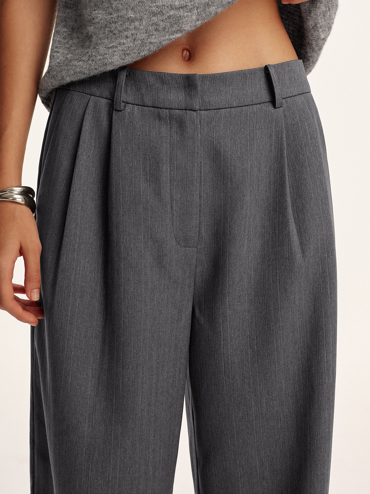 Pantalon plissé en mélange de coton, sans ceinture