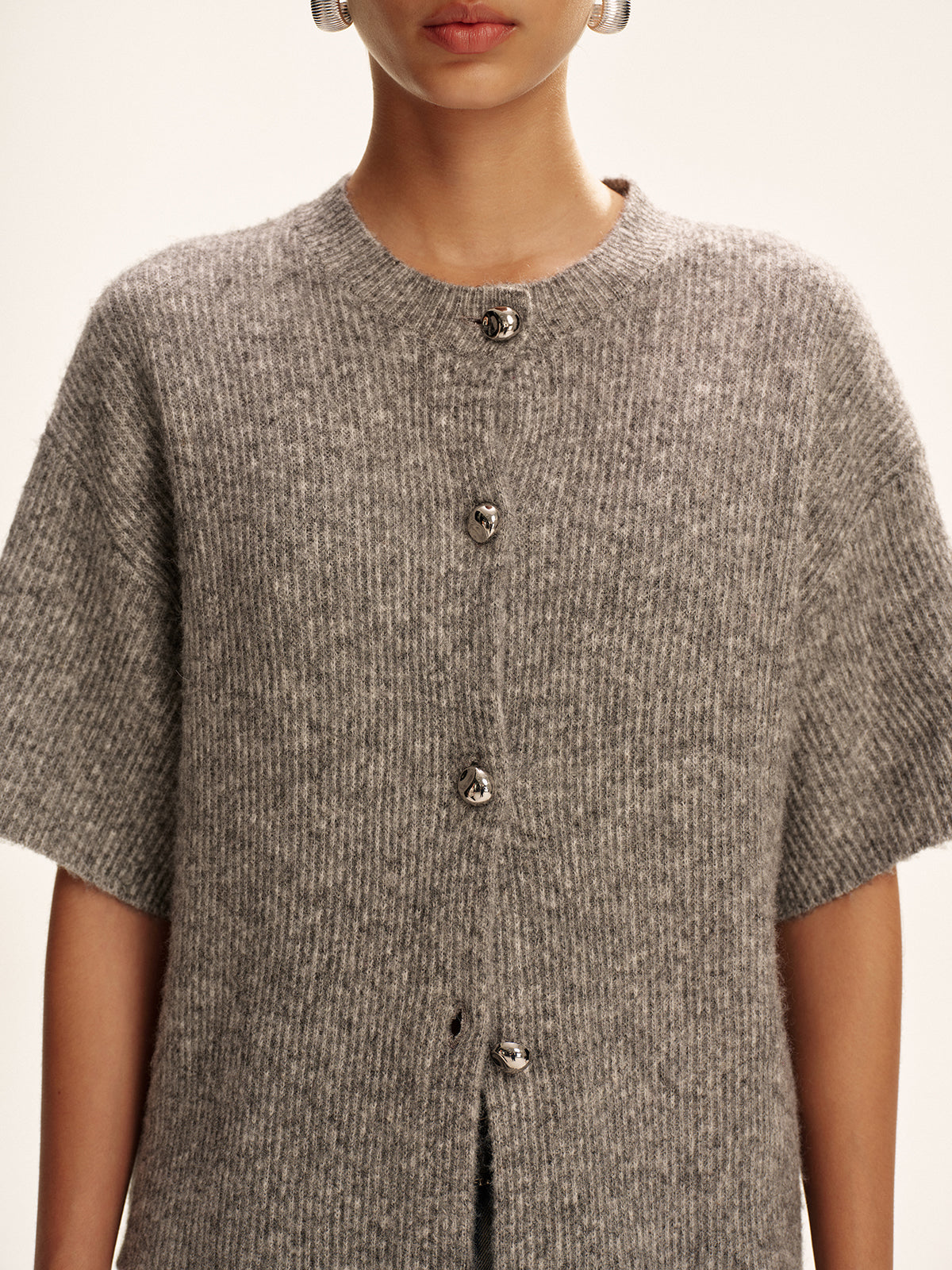 Wool-Blend Short-Sleeved Cardigan