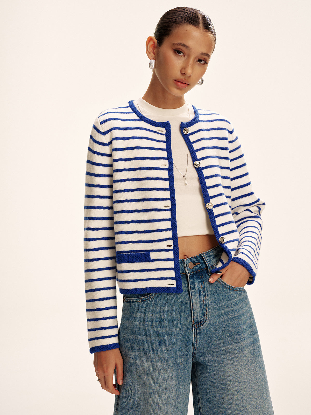 Gilet en maille contrastée à rayures