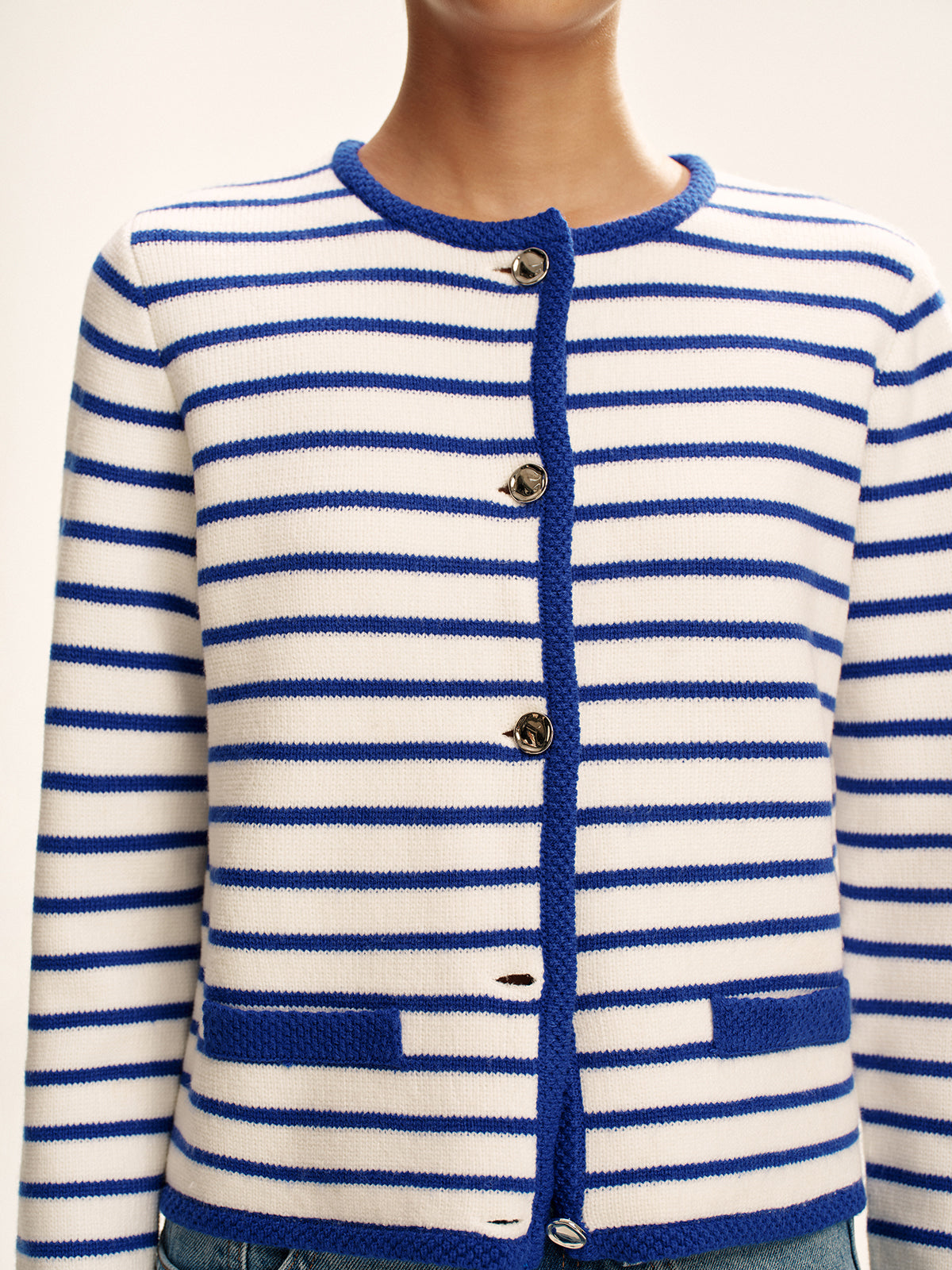Striped Contrast Trim Knit Cardigan