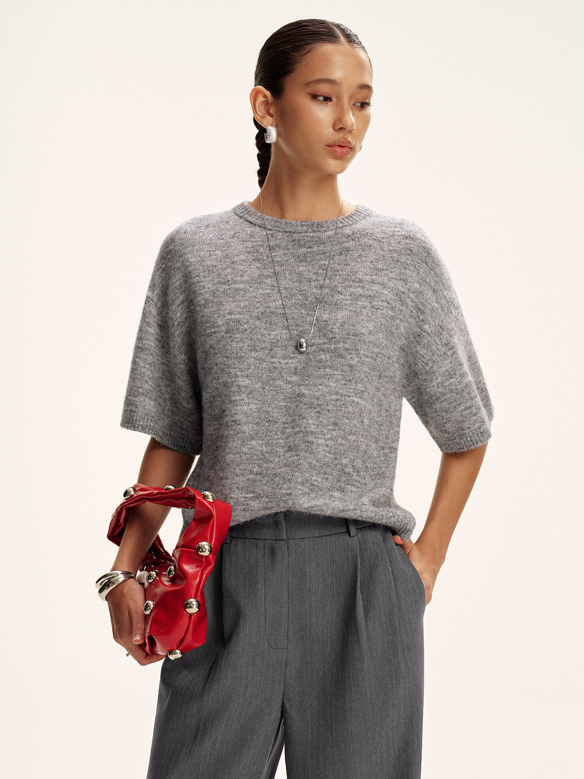 Pull à manches courtes en mélange de laine