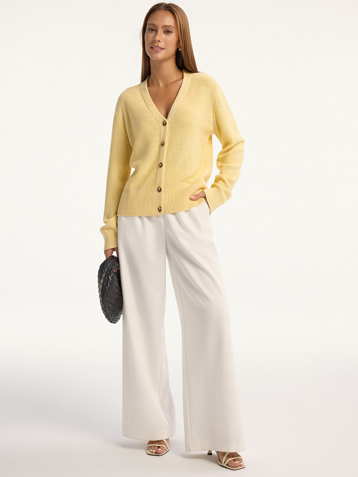 V-Neck Buttoned Knit Cardigan