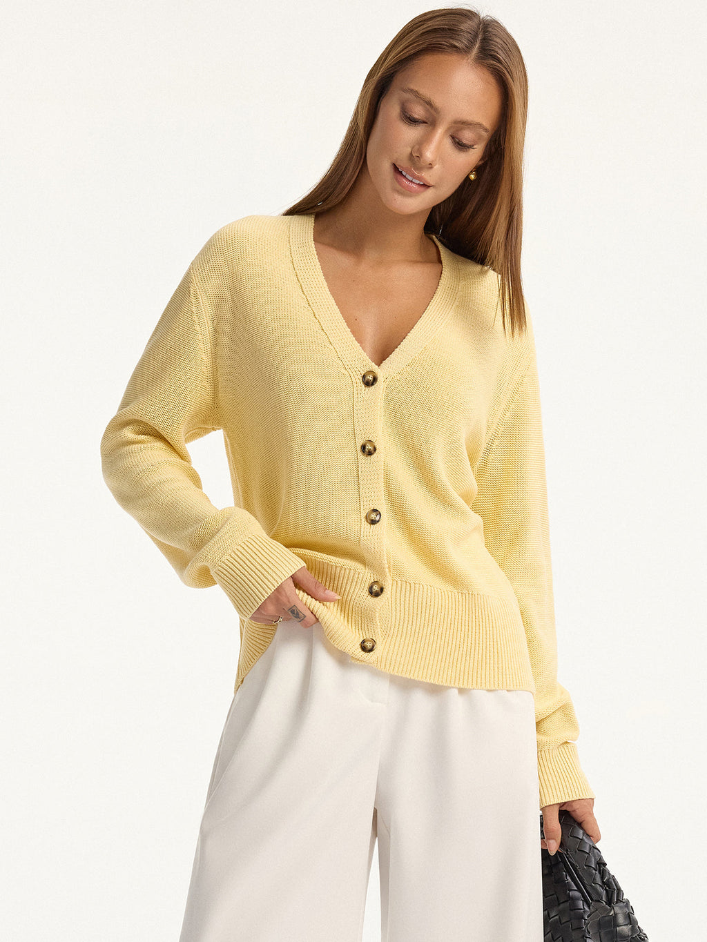 V-Ausschnitt Strickjacke mit Knöpfen
