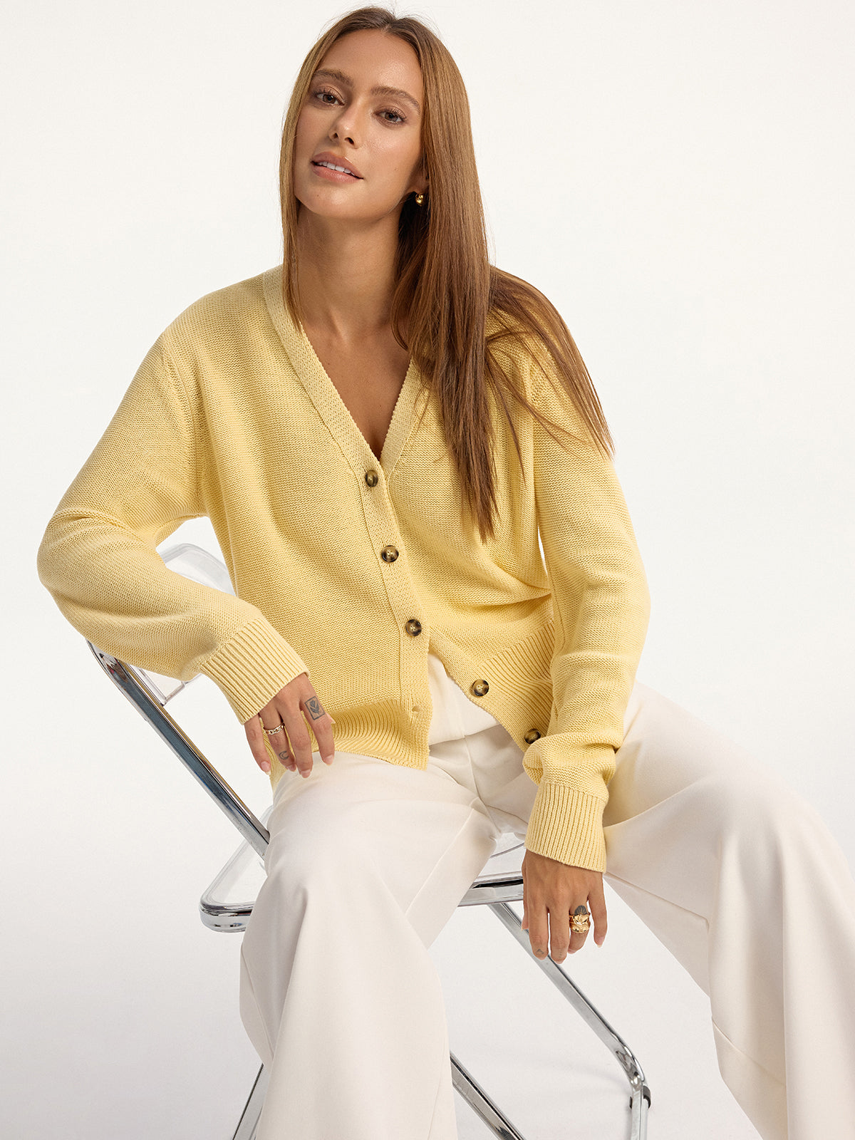 V-Neck Buttoned Knit Cardigan