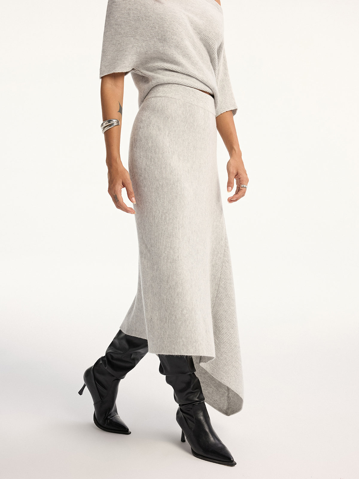 Asymmetric Wool-Blend Midi Skirt