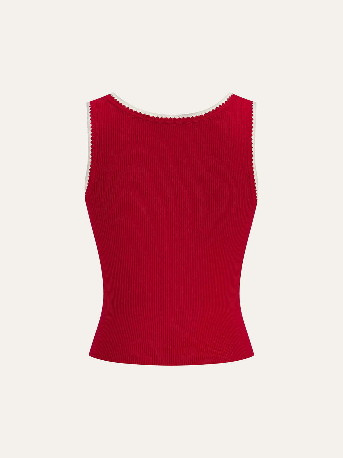 Contrast Scalloped Trim Ribbed Knit Tank Top