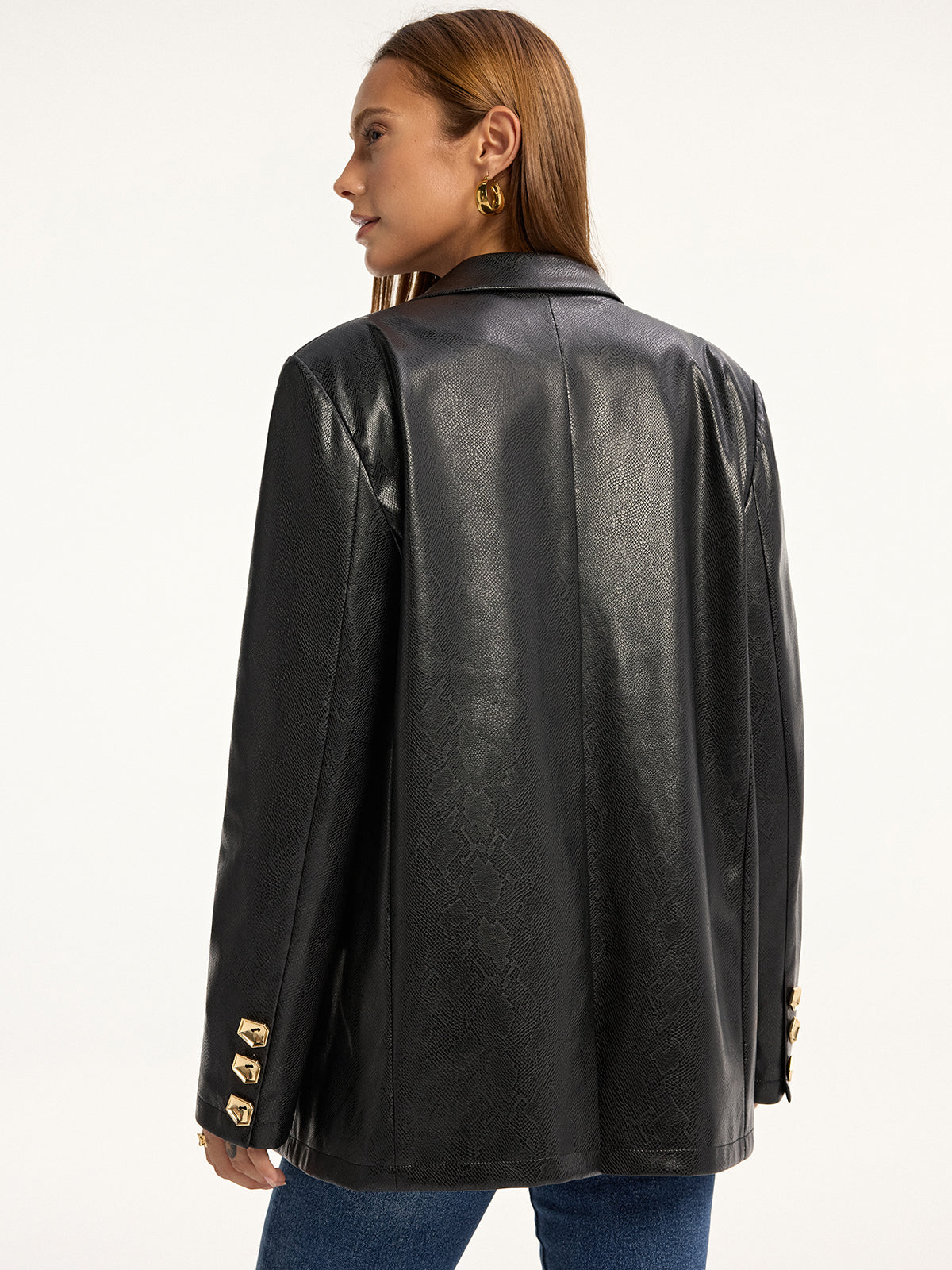 Blazer aus PU-Leder mit Schlangenmuster und Metallknöpfen
